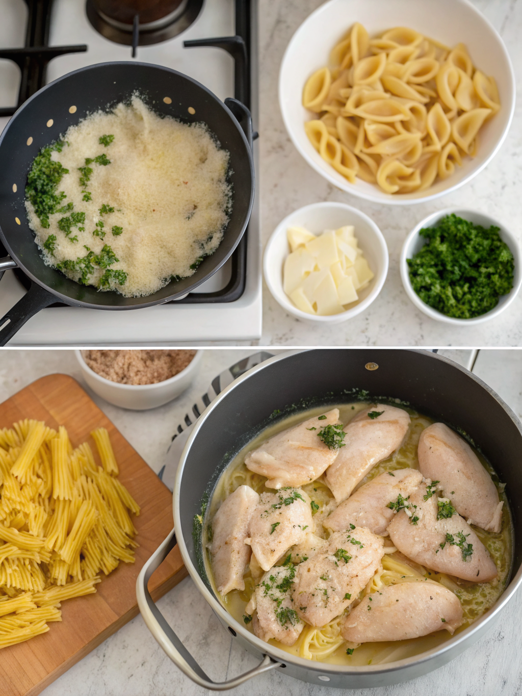 Garlic Parmesan Chicken Pasta Recipe preparing steps