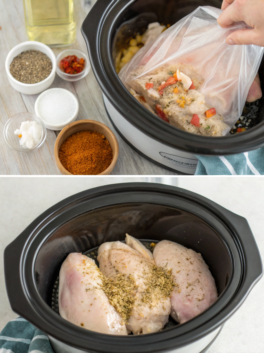 frozen chicken in crock pot preparing steps