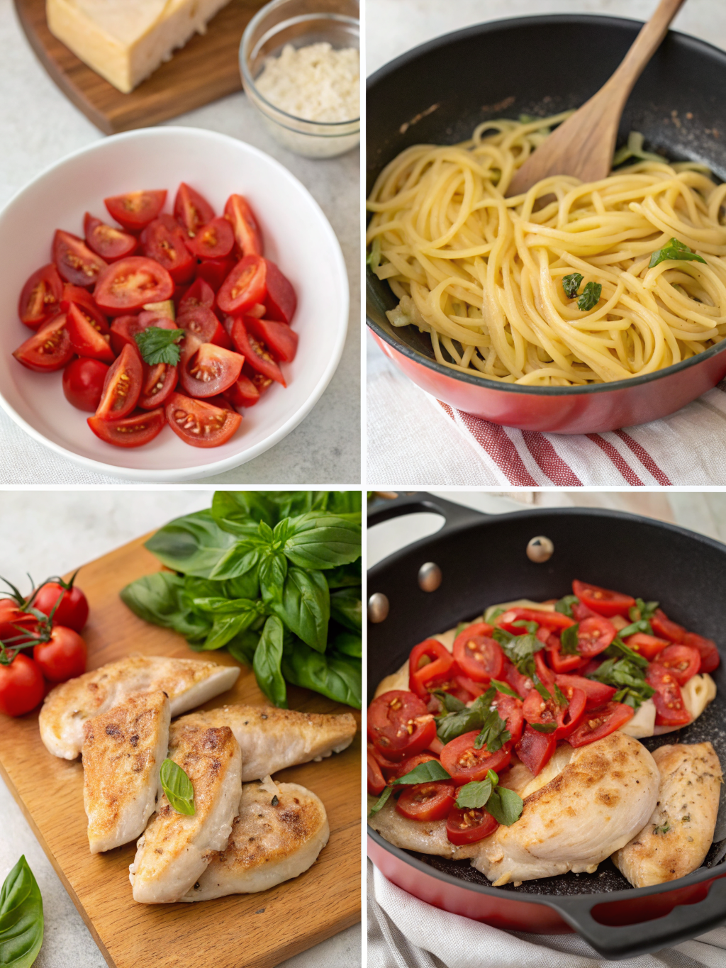 bruschetta chicken pasta preparing steps