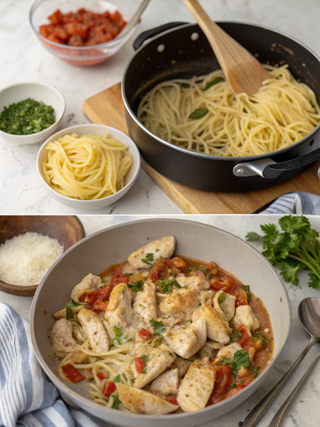 olive garden chicken pasta preparing steps