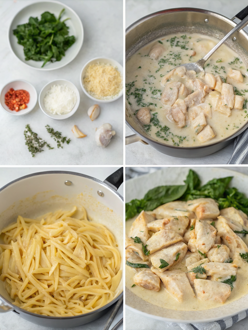 creamy tuscan chicken pasta preparing steps